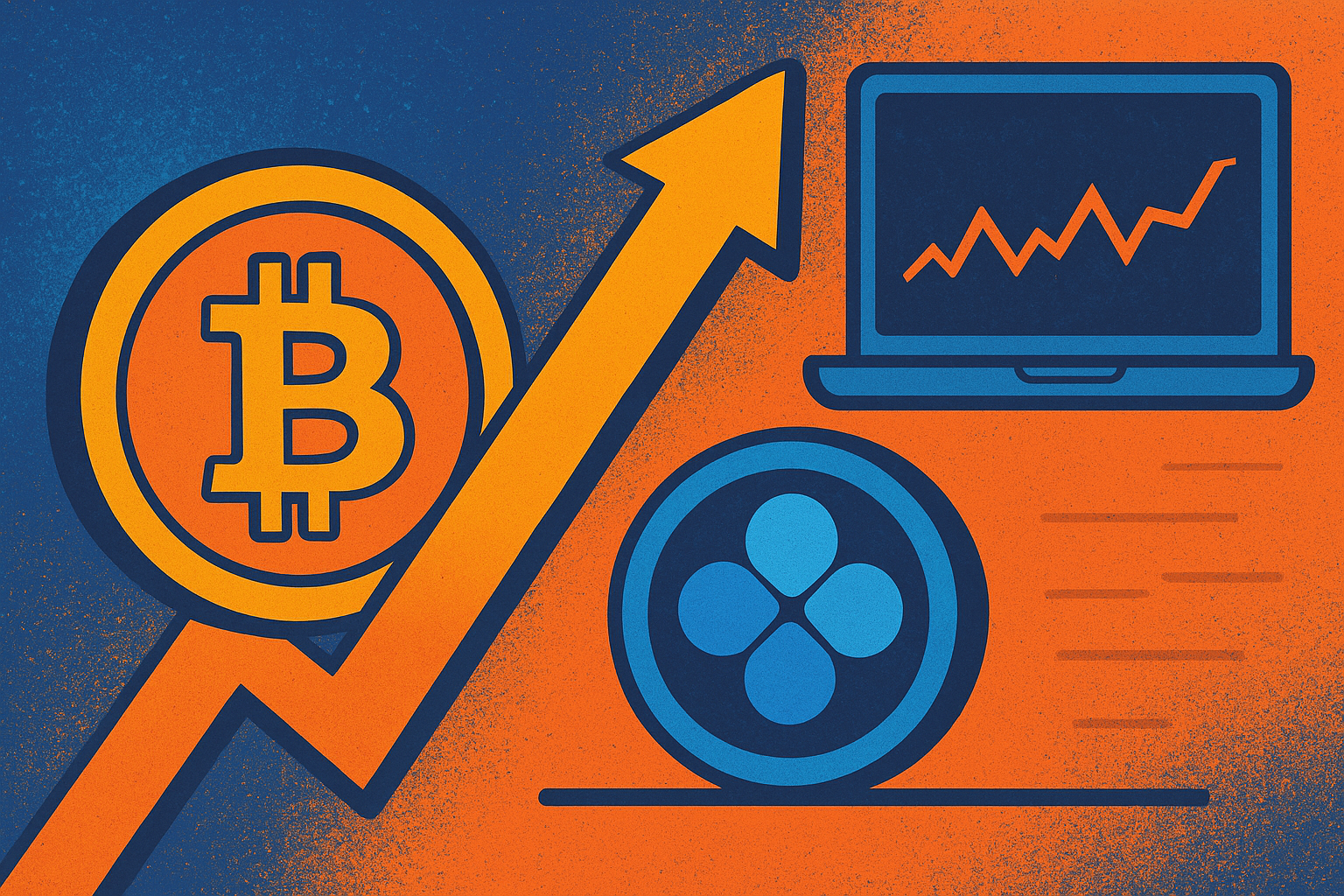 Illustrated symbolic image showing a glowing digital coin ascending among futuristic market bars, representing crypto rebound.