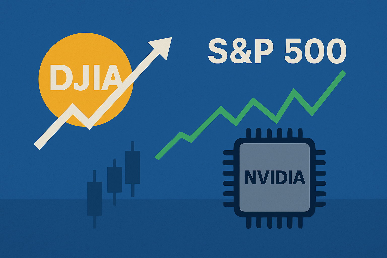 Flat-style digital illustration of stock market growth with upward arrows, semiconductor chip graphics, and bull icons symbolizing investor optimism.