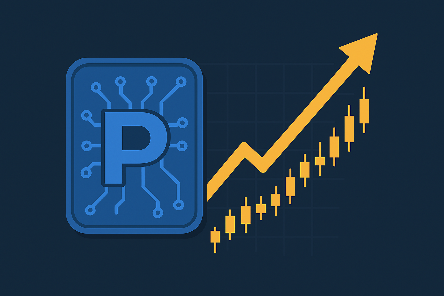 Abstract digital illustration showing blockchain-inspired network nodes merging with financial market symbols, symbolizing investment in crypto prediction markets.