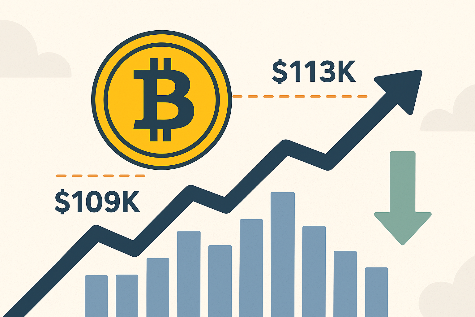 Illustrated Bitcoin symbol balancing on a geometric structure, symbolizing market stability and key support levels.