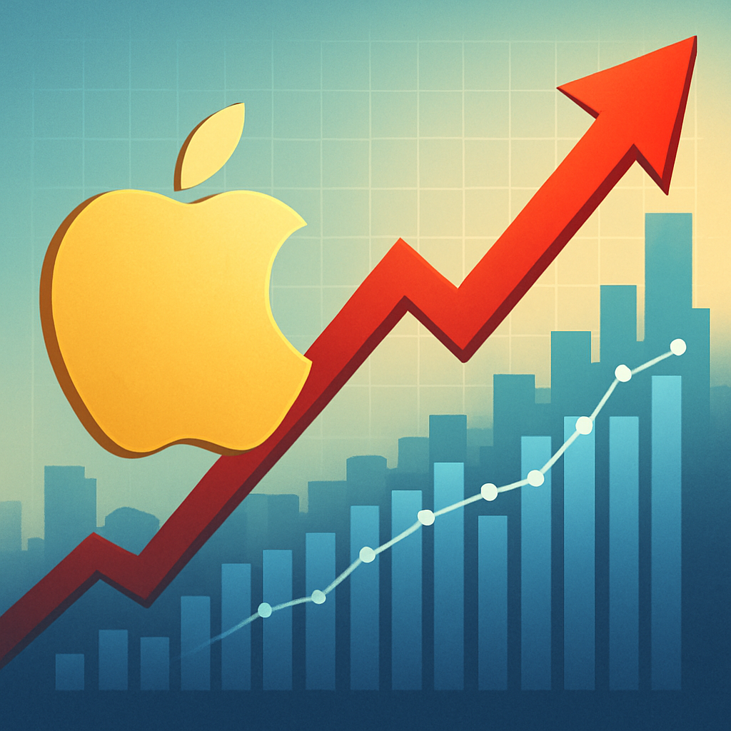 Digital illustration showing a symbolic rise in the stock market with tech-themed visuals, representing a bullish trend driven by big tech stocks.