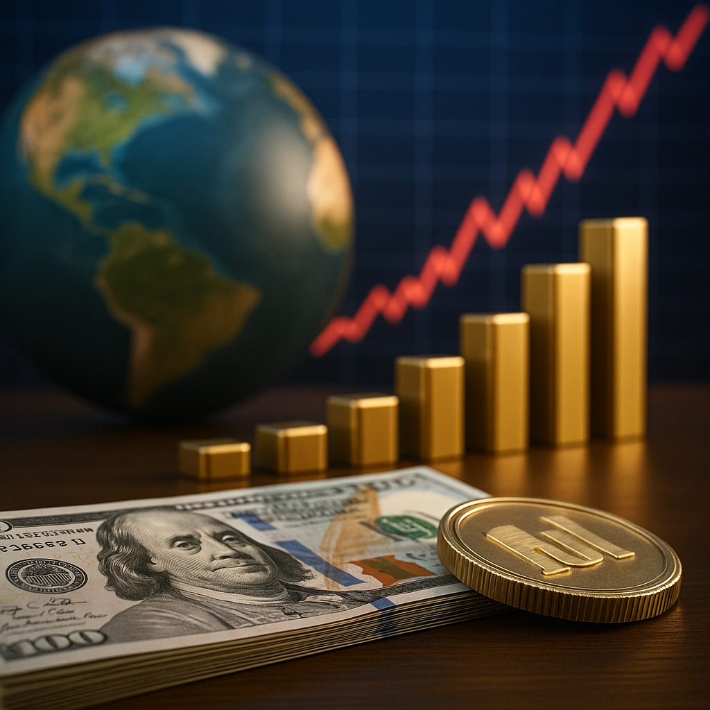 A close-up view of a U.S. financial market dashboard with rising and falling chart lines, with blurred American-themed elements and trading floor lighting in the background, suggesting cautious year-end positioning.