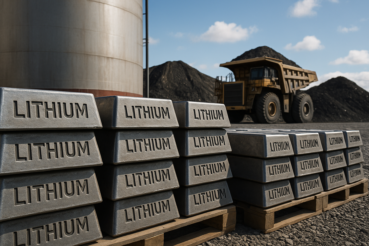 A realistic mining landscape showing large excavators working in an open-pit mine with exposed copper- and mineral-rich earth tones under natural daylight.