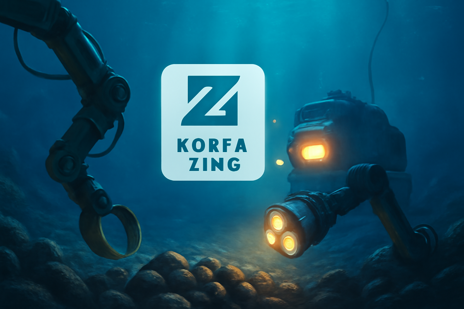A digital painting of a robotic submersible mining polymetallic nodules on the ocean floor with industrial arms.