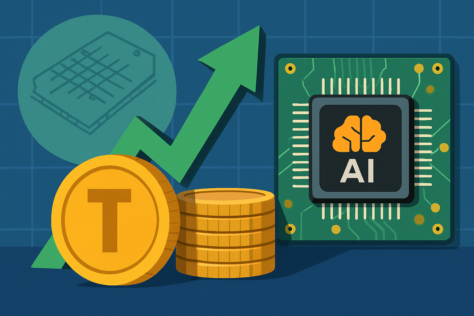 A symbolic representation of June’s tech stock rally driven by surging demand for AI chips and semiconductor components.