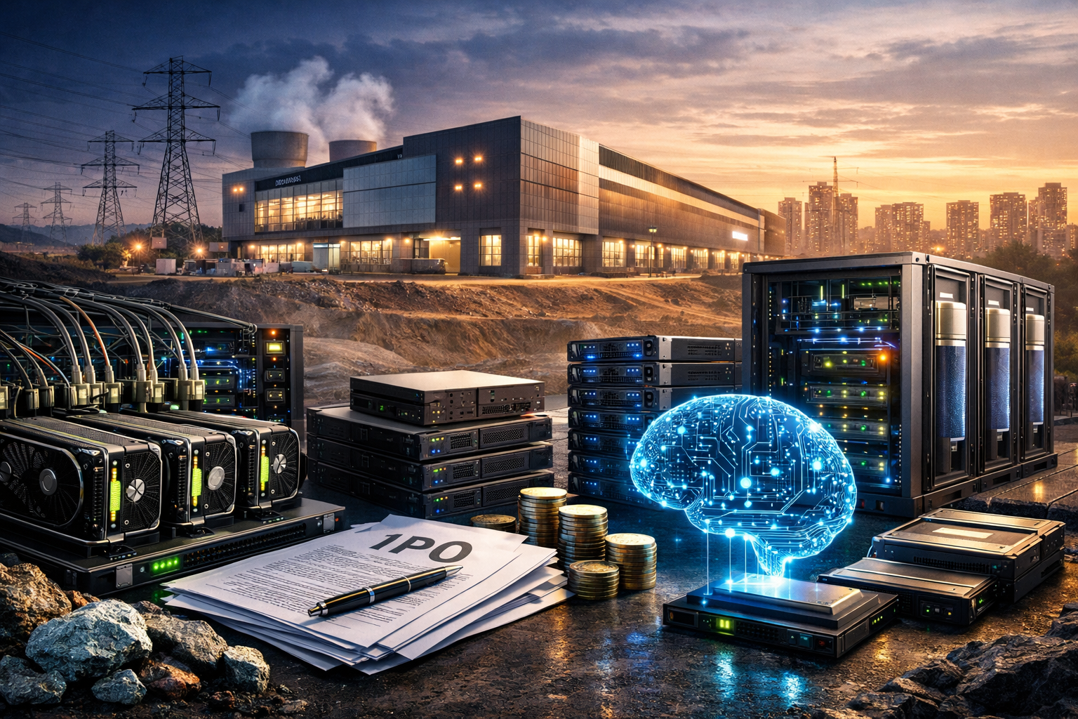 Photorealistic symbolic image showing U.S. and Japanese flags above a landscape of mining, industrial processing, semiconductor components, renewable energy equipment, and defense hardware, representing the growing role of policy and alliances in securing strategic resources.