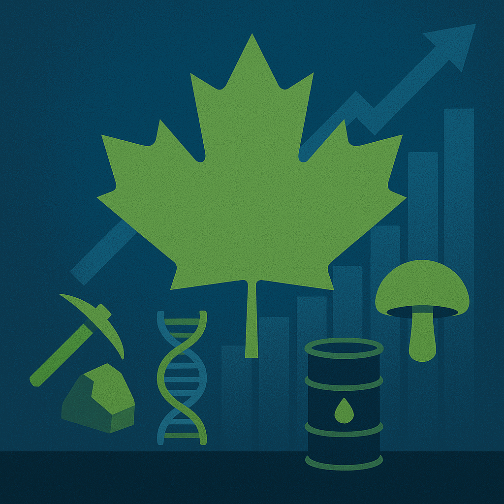 Illustrated square image showing a stylized stock market chart in green and blue tones representing Canadian small-cap performance.