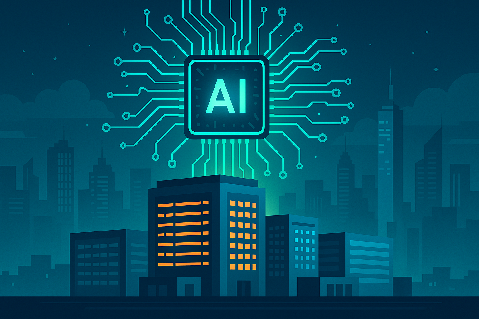 A modern digital illustration of a futuristic data center surrounded by glowing AI icons and network grids, representing advanced infrastructure development in the Asia-Pacific region.