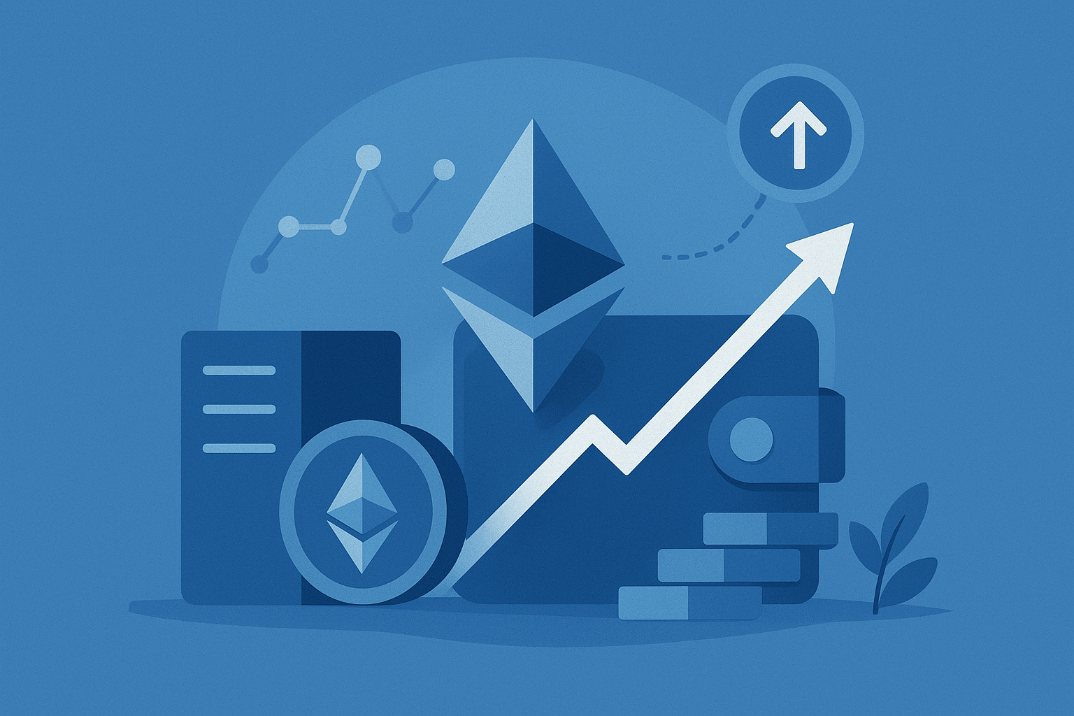 Illustration showing Ethereum coins, digital nodes, and blockchain connections symbolizing crypto staking innovation.