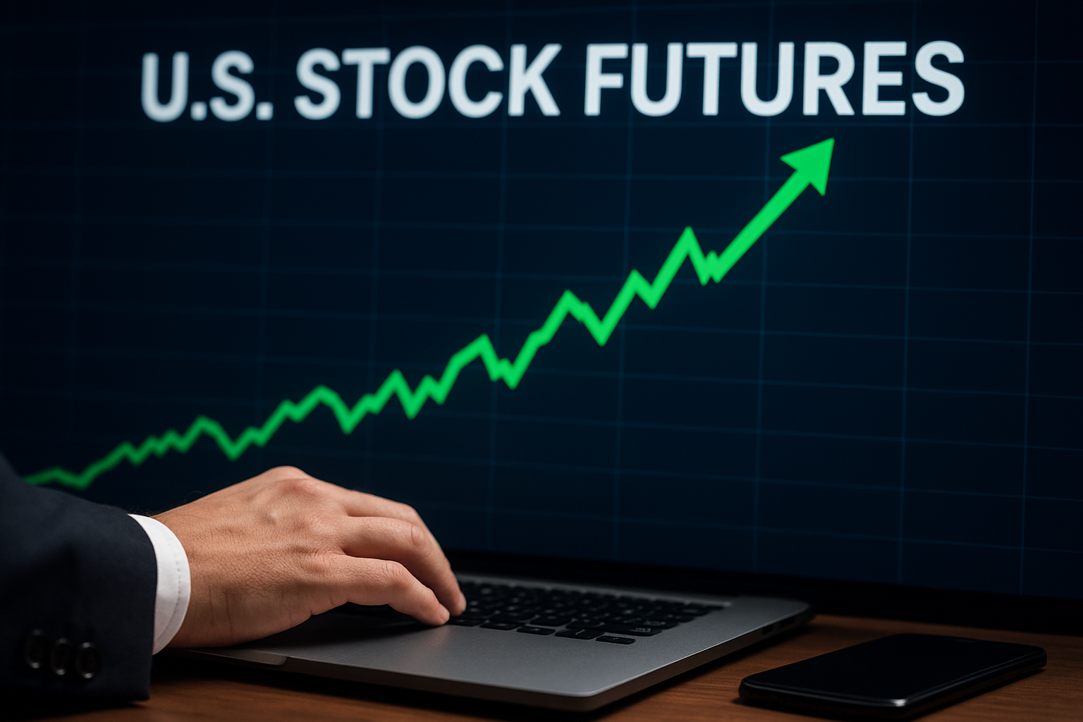 Digital photograph showing Wall Street stock traders analyzing multiple screens with stock charts and data as U.S. futures rise.