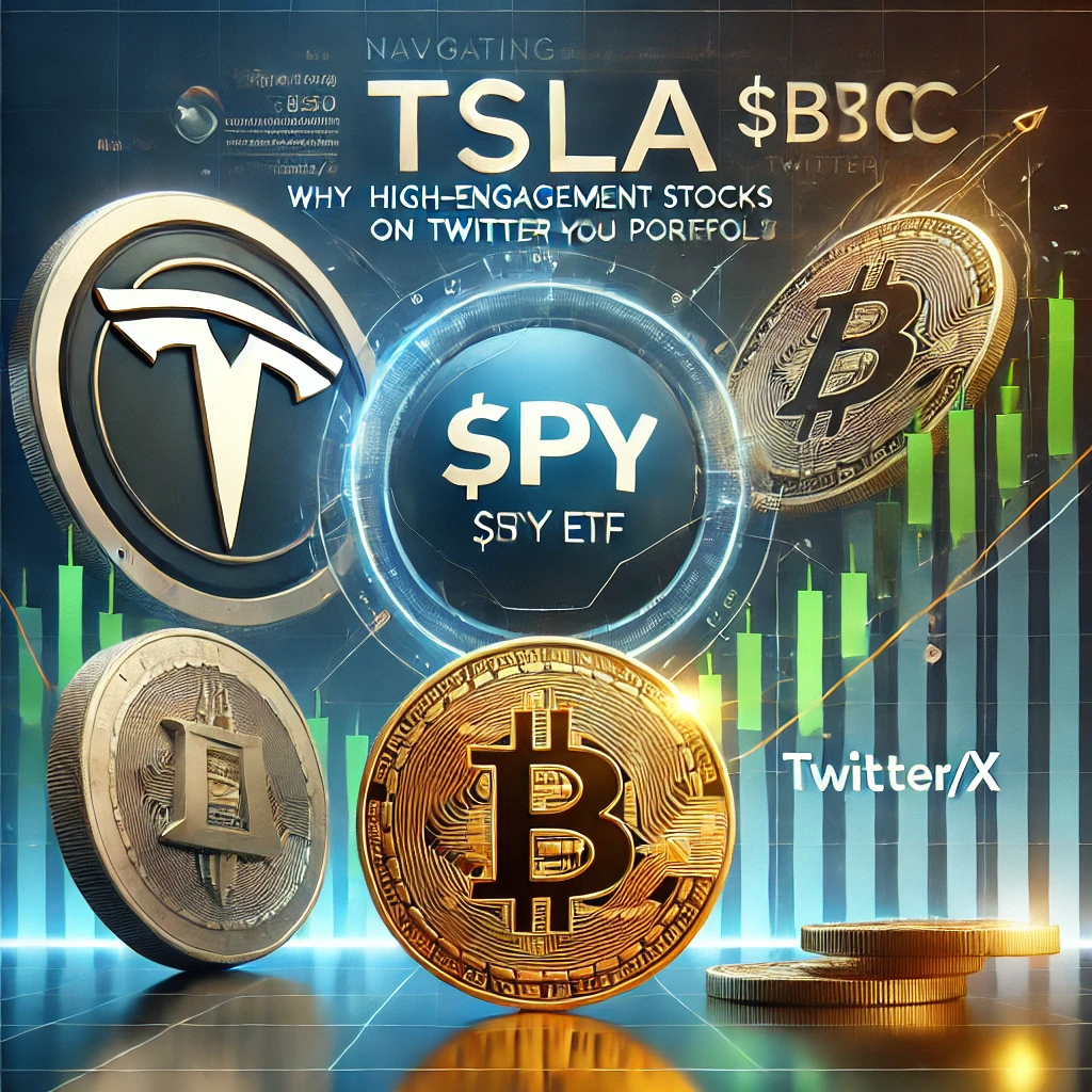 Dall·e 2024 12 03 09.54.44 A Professional And Visually Engaging Image Highlighting The Theme 'navigating High Engagement Stocks On Twitter X Why $tsla, $spy, And $btc Matter To