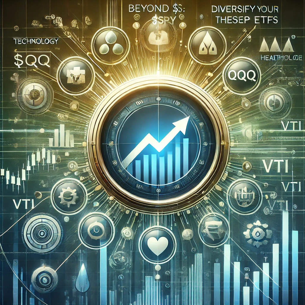 Dall·e 2024 12 03 09.56.34 A Visually Appealing Featured Article Image For 'beyond $spy Diversify Your Portfolio With These Top Etfs.' The Design Includes A Central Stock Marke